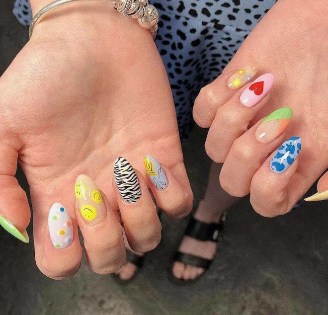 mismatched manicure is trending mismatched nails