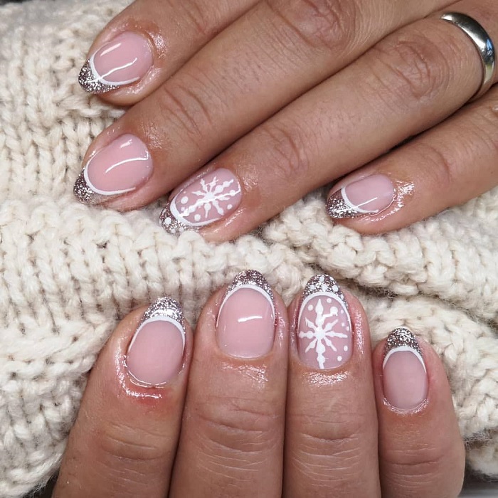 The Trendiest French Manicure Inspo For Winter white sparkle silver