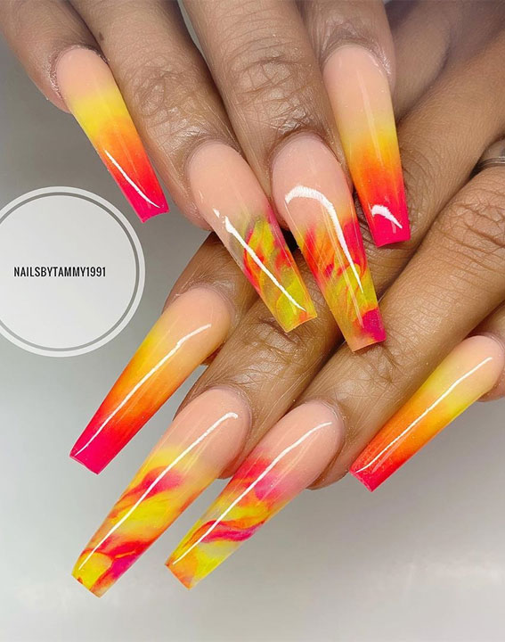 flame nail art, flame nails, nail designs 2020, flame acrylic nails, orange yellow fire nails, fire nails orange, lame nails coffin, nail art