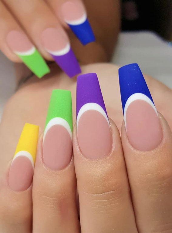 modern french nails, modern french manicure 2020, french manicure 2020, colorful french manicure with design, french manicure styles, french manicure with color,modern french manicure nails